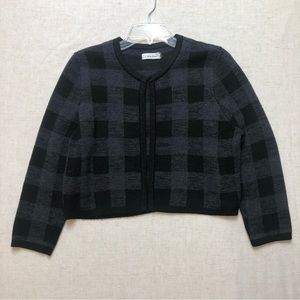 Calvin Klein Knit Sweater Cardigan Plaid Black/Gray L